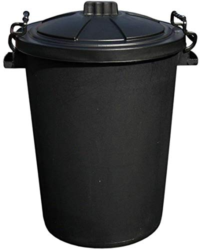 JMS we create smile Plastic Black 80l Bin Garden Rubbish Waste Dustbin With Locking Lid Heavy Duty Recycle Value for Home Garden Rubbish Waste Animal Feed (Black, 80 Litre)