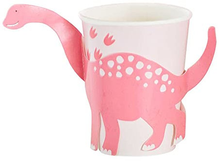 Ginger Ray Party Like a Dinosaur Pink Paper Cups-8 Pack, 8 Count (Pack of 1)