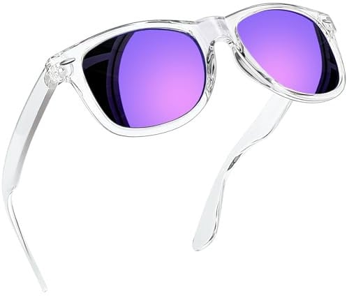 Joopin Rechteckige Sonnenbrille Damen Polarisiert Lila UV400 Unisex Spiegel Retro Sonnenbrille Herren für Fahren und Tourismus (Transparent Verspiegelt Lila)