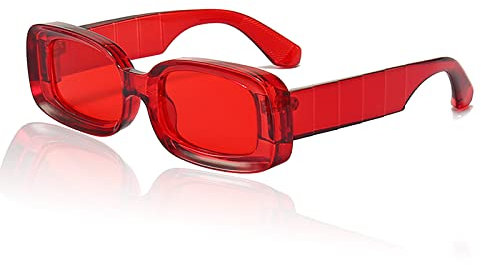 Mriendao Y2K Occhiali da sole rettangolari alla moda per donne uomini retrò anni '90 rosso rosa verde occhiali da sole spessi telaio quadrato, Rosso, Medium