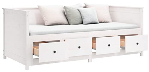 Susany Tagesbett Bettgestell Schlafsofa Bettsofa Couch Bett Sofa Couch Bettcouch Stoffsofa Polstersofa Schlafcouch Sofa Couchgarnitur Sofabett 207,5 x 87 x 80 cm (L x B x H),Massives Kiefernholz,Weiß