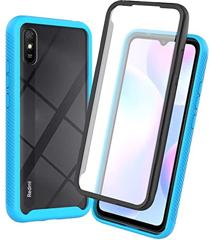 XINNI Coque pour Xiaomi Redmi 9AT/Redmi 9A Antichoc Housse avec Protège écran, 360 Degrés Full Body Etui Solide Double Face Bumper Portable Transparent Housse