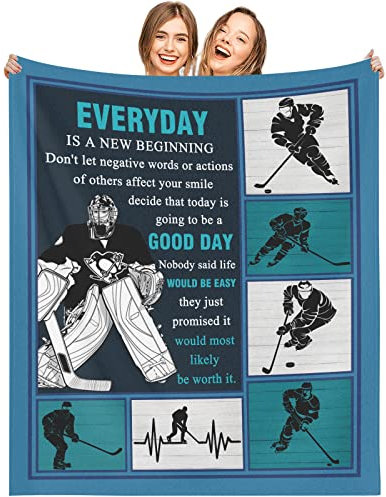 Hockeydecke, Hockey-Geschenke für Damen und Herren, 152,4 x 127,7 cm, Wintergeschenke für Hockey-Liebhaber, Hockey-Mutter, Jugendtrainer, Hockey-Thema, Geburtstagsparty, Gastgeschenke für Teenager,