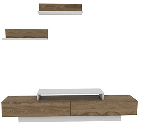 DECOROTIKA Lusi Modern TV Unit including Wall Shelves for Living Room, Bedroom, Entertainment Unit TV Stand - For TVs up to 71 inch - Walnut and White