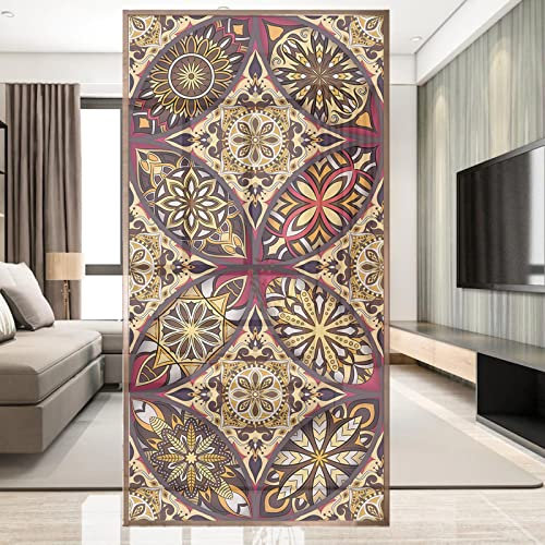 Sichtschutzfolie,3D Milchglasfolie statisch haftend,Anti-UV Fensteraufkleber,Wiederverwendbar,Für Büro Und Zuhause geeingnet Dekofolie - Rundes Retro-Muster(75cmx200cm)