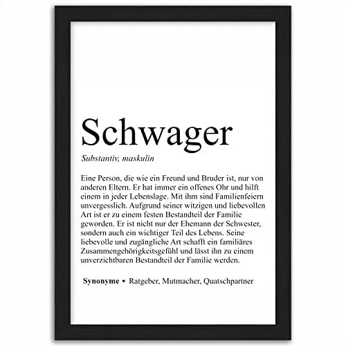 Tassenstube Schwager Poster Bester Schwager der Welt Wandbild Substantiv Definition Holz Rahmen A4