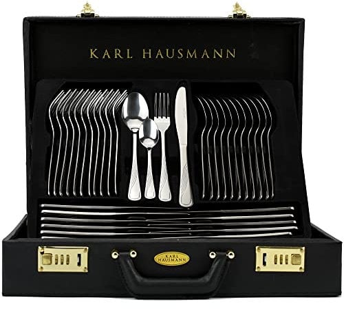 KARL HAUSMANN Besteck Set 12 personen - 72-teilig - Essbesteck Spülmaschinenfest Rostfrei - BesteckSet aus Edelstahl - Schwarz Koffer - Cutlery set 12 People - Silverware Set - Bestecksets