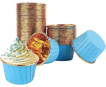 Encuryna 100 Stück Papier Muffinförmchen, Einweg Aluminiumfolie Papierbackförmchen Cupcake Liners, Cupcake Förmchen für Muffin Kuchen Pudding Dessert Party Hochzeiten Geburtstag Dekor (4# Blau)