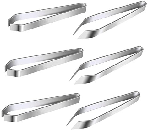 FOMIYES 6pcs Stainless Steel Fishbone Clip Hair Food Stainless Steel Tongs Angled Tweezers Food Hair Tweezers Fishbone Tongs Fishbone Picker Food Tweezers Set Slant Tweezers Manual