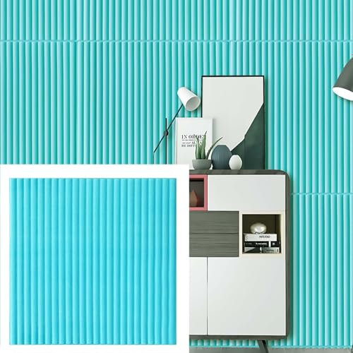 HAILM 10 PCS 70x70cm 3D Wandpaneele Peel and Stick, 3D Ziegel Tapete XPE Schaum Ziegel Selbstklebende Wanddekoration, für Wohnzimmer Schlafzimmer Büro Lobby Hotel,Blau
