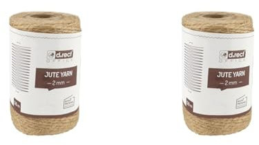 D.RECT 50m Yute Natural Marrón Envolver Regalos | Cuerda Decorativa | 2mm de Grosor | para: Embalaje, Bricolaje, Floristería, Decoración, Jute Yarn, 50 m (Paquete de 2)