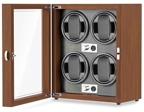 Olvy Uhrenbeweger für 4 Uhren, Watchwinder Box, Extrem Leiser Mabuchi Motor, Flexiblem Uhrenkissen, Watch Winder