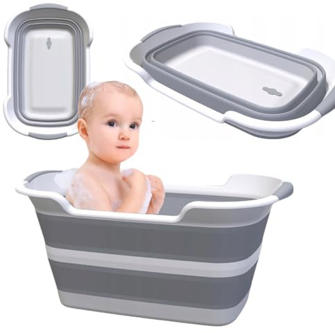 Primabobo Baignoire pliable pour bébé - Grand bol pliable avec bouchon - Baignoire pliable - Bouchon de baignoire - Baignoire en plastique peu encombrante