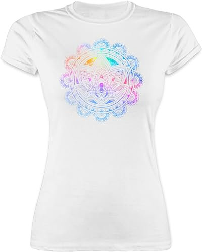 Shirt Damen - Yoga - Lotusblume Lotus Meditation Entspannung Spirituelle Mandala Pilates - L - Weiß - Yoga-Shirts Joga Funshirts für Frauen Shirts Geschenke Tshirt yogashirts Fans t-Shirt