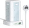 Tower Extension lead with USB Slots, Toomke 8 Way (13A/3250W) Plug Extension Socket Tower with 3 USB C and 3 USB A, Overload Protection Extension Cord with 4 Independent Switches, Power Cord 1.8M