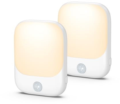 LOFICOPER Plug in Night Light, 2 Pack Night Light Plug in Wall with 5 Levels Adjustable Brightness, 3 Lighting Modes, 2700K Motion Sensor Lights Indoor for Bedroom, Hallway