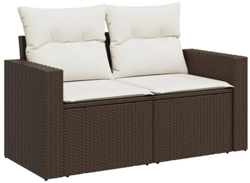vidaXL Gartensofa mit Kissen 2-Sitzer, Sofa mit Staufach unter Sitzfläche, Terrassensofa mit abnehmbarem waschbarem Bezug, Gartenmöbel Terrassenmöbel, Braun Poly Rattan