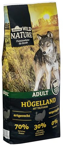 Dehner Wild Nature Hundefutter Hügelland, Trockenfutter getreidefrei, für ausgewachsene Hunde, Truthahn 12 kg