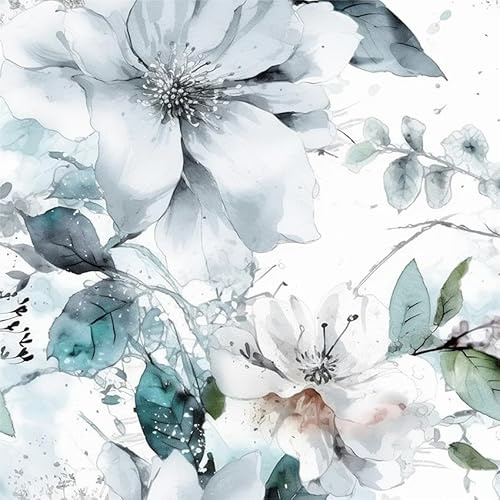 VistaPalette Ice Blue White Large Hyacinth Floral Green Leaf Peel and Stick Wallpaper Wall Decor Self Adhesive Wall Paper Stick on Easy Peel Off Contact for Renter Apartment