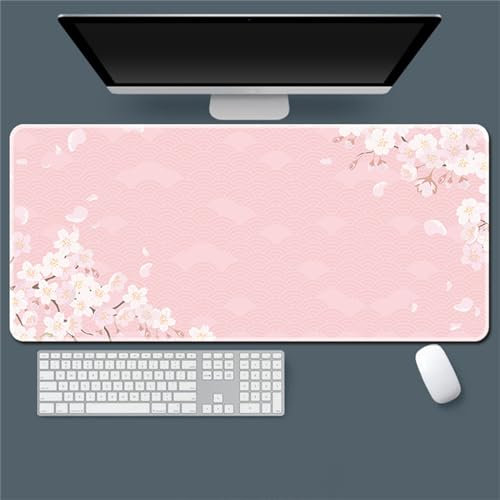 Hixingo Tapis de Souris XXL/XL/L, Motif Sakura Tapis de Souris Gamer, Tapis Souris avec Bords Cousus, Tapis de Souris en Base Antidérapante,Convient Gaming,Maison (800x300x3mm,Sakura Rose)