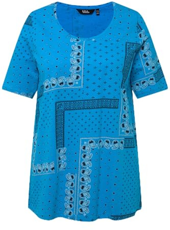 Ulla Popken Damen große Größen Übergrößen Plus Size T-Shirt, Vintage, A-Linie, Rundhals, Halbarm saphirblau 42+ 821220751-42+