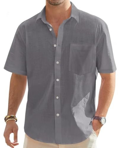 VDDTAGAM Chemisette Homme Manche Courte et Longue - Chemise Été Rose et Blanche (Dark Gray, XL)