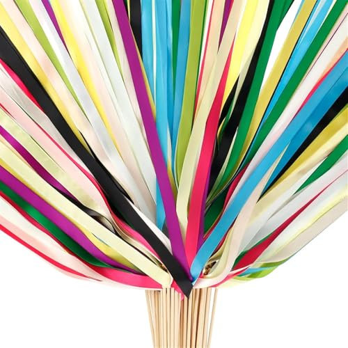 Zauberstäbe Hochzeit Luftschlangen 100Pcs Silk Ribbon Wand With Bells Wish Wands Colourful Streamer Home Decoration Stick Wedding Streamer Party Favors Fairy Stick für Hochzeiten