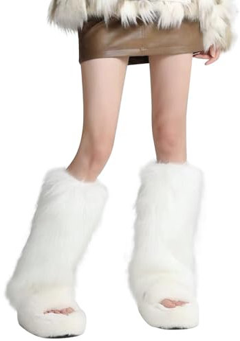 Fur Leg Warmers,Fluffy Leg Warmers Faux Fur White Leg Warmers for Women,Furry Leg Warmers 80s Ladies Fur Long Boot Cuffs Cover for Winter Warm Wear y2k Halloween Christmas Costume (White, 40 cm)