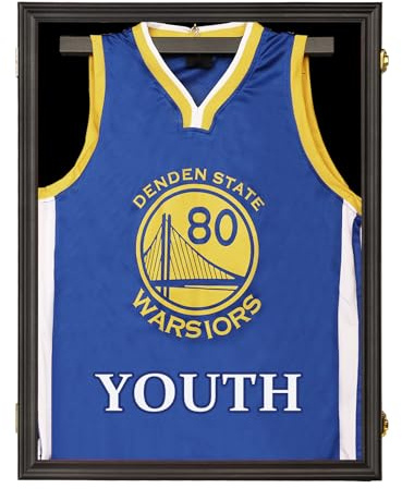 Jinchuan Jugend Trikot-Rahmen Vitrine Kinder Trikot Shadow Box Schwarz | Abschließbar, UV-Schutz, Baseball, Basketball, Fußball, Hockey, Sport-Shirt