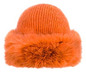 QUEEN HELENA Wintermütze mit Fell Mütze mit weichem Fell Damen CP07, Orange, One size