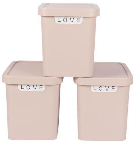 Jolie Max (Set of 3) Plastic Storage Boxes with Lid, 12.5L Capacity Each, Solid Matte Colour, Decorative Design with Handle, Stackable & Nestable Space-Saving Organizers – 31.5 x 21.5 x 24 cm (PINK)