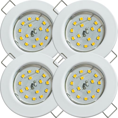 4x Flache SMD LED Modul Decken Einbauspots, 5W, 230V, 400 Lumen, Neutralweiß (4000K), Weiß, Rund, Starr, mit Sprengring, Lochausschnitt 55-65 mm, nur 28 mm Tiefe – Perfekt für Küche, Flur, Wohnzimmer