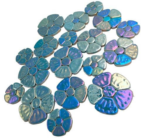 Piastrelle per mosaico in ceramica con fiori iridescenti casuali, 500 g, per lavori fai da te, 3 dimensioni, per opere d'arte, cornici, tazze, vasi di fiori, acquari, vasi, pietre miliari (celeste)