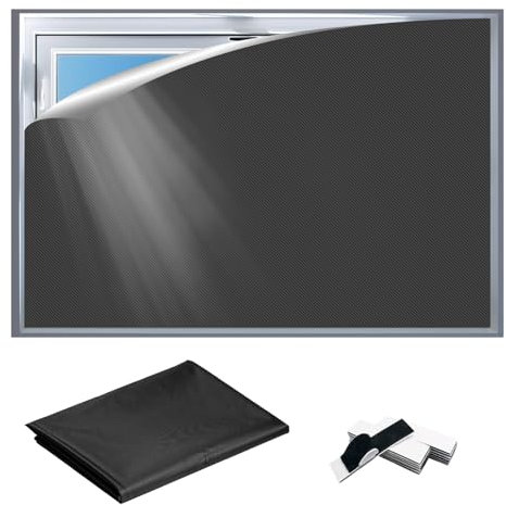 Temporary Blackout Blinds Portable Black Out Window Film, Drill Free 300 x 145cm Blackout Fabric, Bedroom Curtains Blackout Black Out Blinds Stick On