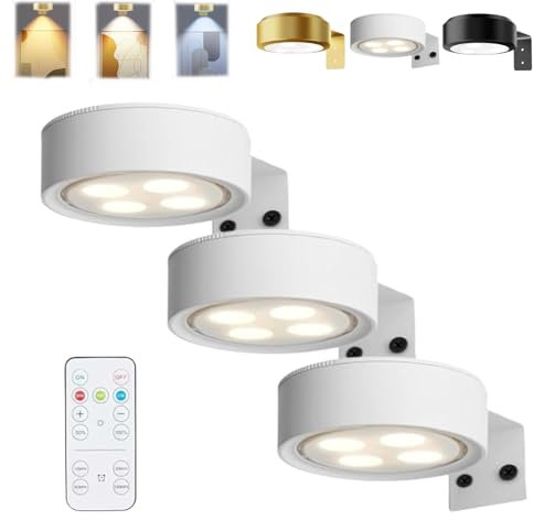 HItianya Topveden Picture Lights for Wall, Magnetic Painting Light, Luci per quadri senza fili, luci per poster con 3 temperature di colore e telecomando (Bianco*3PC, 3Color)