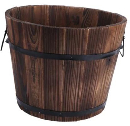 LOVIVER Pot de Fleurs en Bois avec Trou de Drainage, Ornement, Pot de Fleurs en Forme de tonneau, pour Jardin, terrasse, Balcon, Table de Jardin