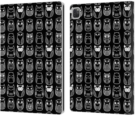 Head Case Designs Nero in Line Doodle Gufi Custodia Portafoglio in Pelle Compatibile con Apple iPad PRO 12.9 2020/2021/2022