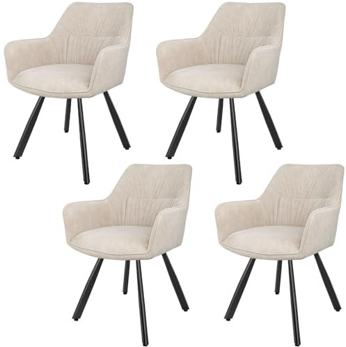 LEWE Esszimmerstühle 4er Set Drehbar, 180° Drehstuhl, Ergonomisch Polsterstuhl, Küchenstühle mit Armlehne, Metallbeine, Kurzflor-Stoff für Esszimmer Wohnzimmer Schlafzimmer, Khaki
