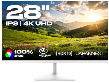 JapanNext Monitor Weiß 28 IPS 4K UHD (3840x2160) | HDR | Neigungsverstellbar Integrierte Lautsprecher VESA-kompatibel | 100% sRGB G-Sync/FreeSync | JN-IPS2802UHDR-W