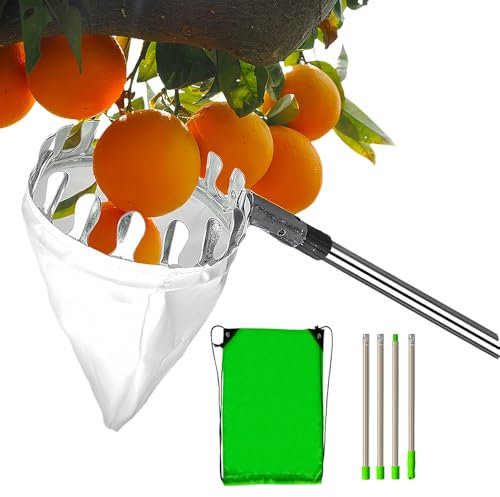 Obstpflücker mit Teleskopstiel Diameter 16 cm, 1.8/2.6/4.2M Apfelpflücker mit Baumwollbeutel, Obstsammler Kirschen Pflücker Pflaumenpflücker für Ernteernte Apfel, Zitrus, Birnen, Pfirsich (1.8M)
