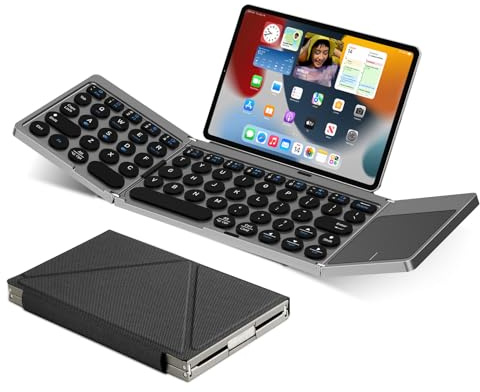 zonfomst Ultra Slim Foldable Wireless Keyboard with Holder, Pocket Folding Keyboards with Touchpad for Smartphone Tablet and Laptop