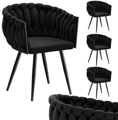 skølm Sudri Esszimmerstühle Schwarz 4er Set, Samtbezug, Metallgestell | Esszimmermöbel, Küchenstuhl höhenverstellbar, Armlehnstuhl, Schalenstuhl bis 120 kg, für Esszimmer & Küche, 54x58x76 cm