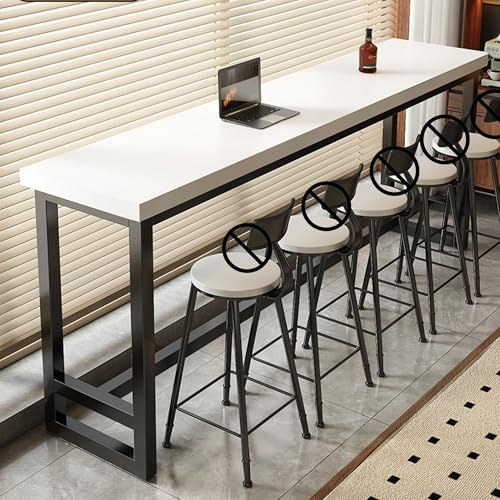 JOSIAHCQ Mesa Alta Bar Rectangular Mesa Auxiliar Cocina Estrecha con Estructura de Metal para Cocina Cafetería Comedor Sala de Estar(Wit,140x40x105cm)