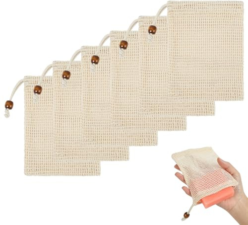 Alaoo Seifensäckchen Bio 6er Set, Seifenbeute Natur, Seifensäckchen Sisal | Aufschäumen und Trocknen der Seife für festes Shampoo & festes Duschgel Seifenreste Feste Seife
