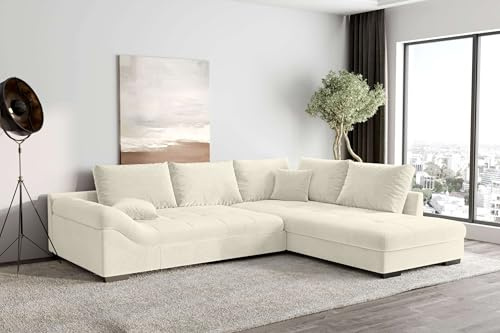 99rooms Terra Ecksofa Polsterecke Eckcouch Cordstoff POSO Creme Ottomane Rechts