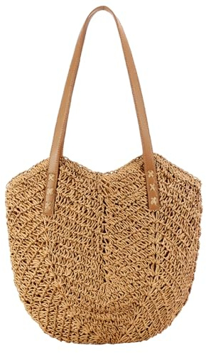 HTTDSLF Damen Gewebte Tasche, Stroh Handtasche Damen Große, Sommer Strandtasche Damen Stroh Umhängetasche Reißverschluss Vintage Bohemian Strandtasche, für Strand Damenreisen und Urlaub