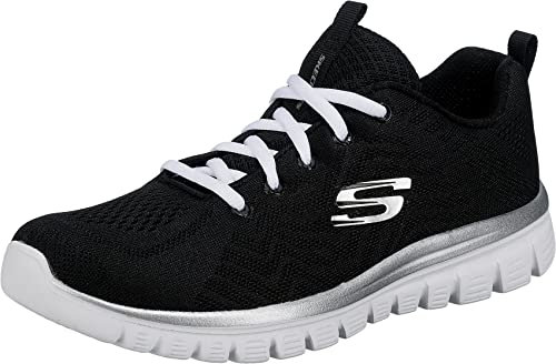 Skechers Graceful Get Connected Regular, Zapatillas Mujer, Black Mesh White Trim, 38 EU