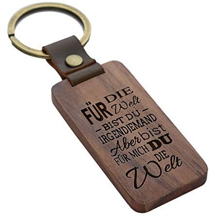 FORYOU24 Schlüsselanhänger aus Holz mit Gravur-Spruch - Welt - mit Lederband und Schlüsselring gravierte Geschenkidee