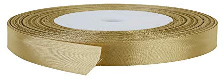 10mm Gold Satin Ribbon for Gift Wrapping, 25M Double Sided Polyester Ribbon Roll Balloon Ribbon for Crafting Bouquets, Christmas Tree, Cake, Wedding Decoration DIY Hair Accessories, Sewing
