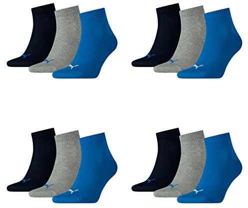 PUMA 12 Paar Unisex Quarter Socken Sneaker Gr. 35-49 für Damen Herren Füßlinge, Socken & Strümpfe:39-42, Farbe:277 - blue/grey mélange